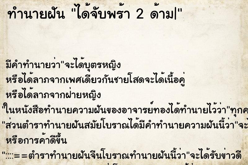ทำนายฝันทำนายฝันได้จับพร้า2ด้าม|